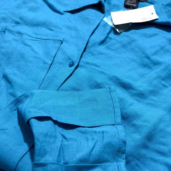 Lane Bryant Shirt Women's 18/20 Turquoise Long Sleeve Point Collar Button-Up Top - Picture 6 of 8